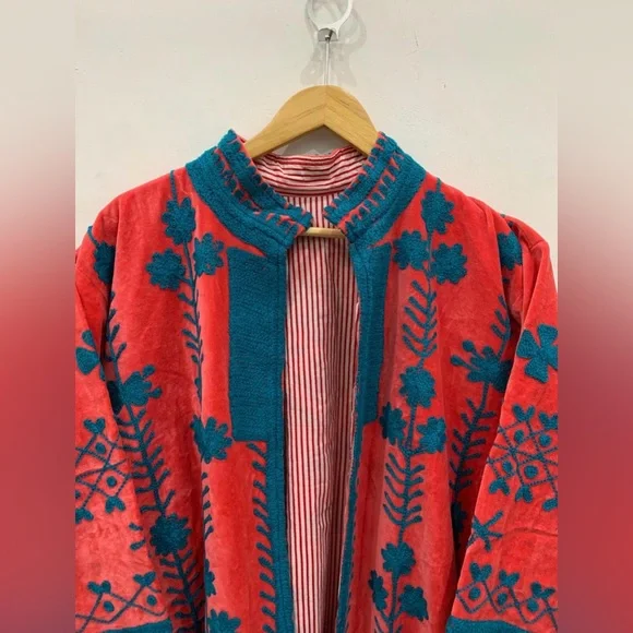 Orange Velvet Suzani Long Jacket - Picture 3 of 8